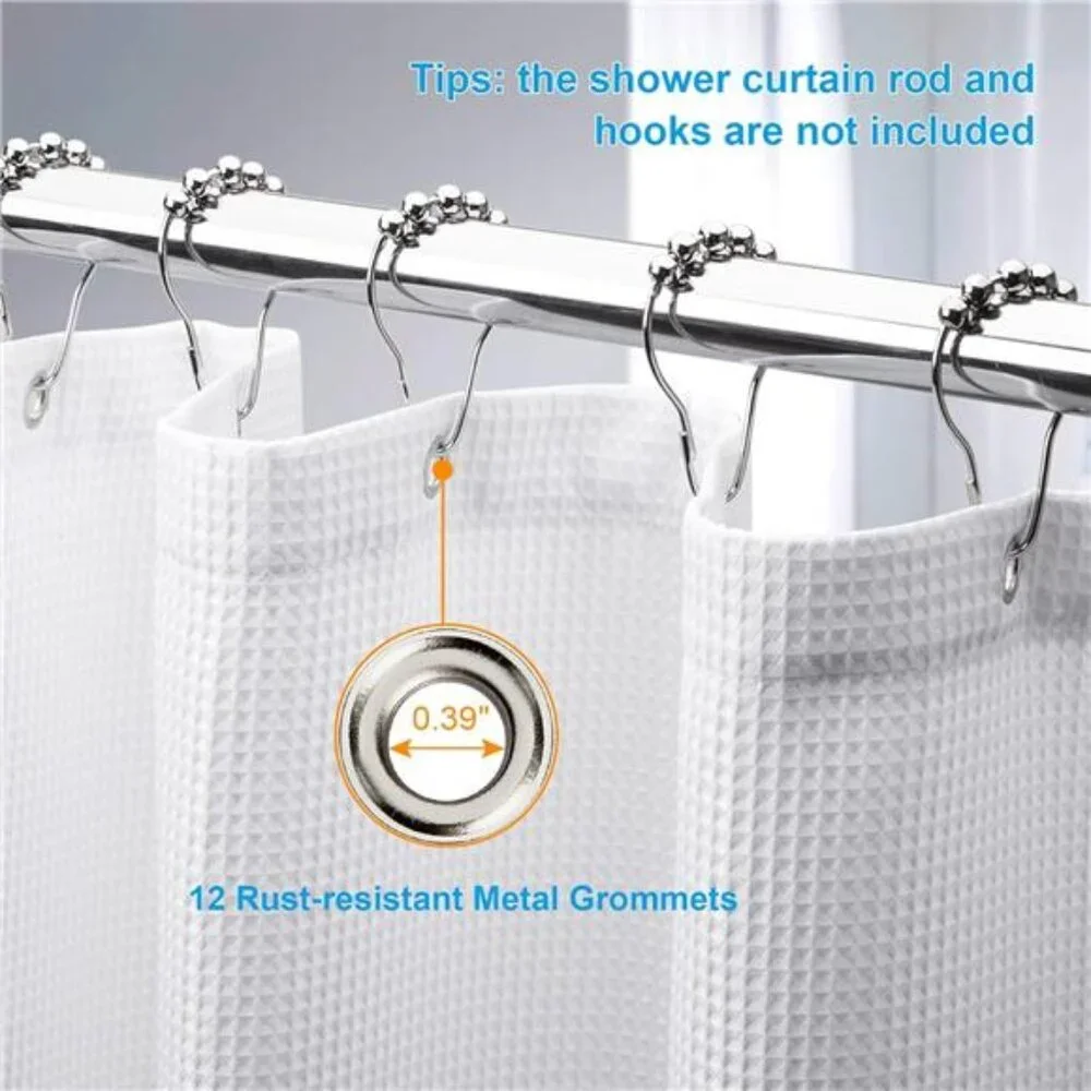 White Shower Curtain Fabric, Waffle Shower Curtains for Bathroom, Cloth Curtain
